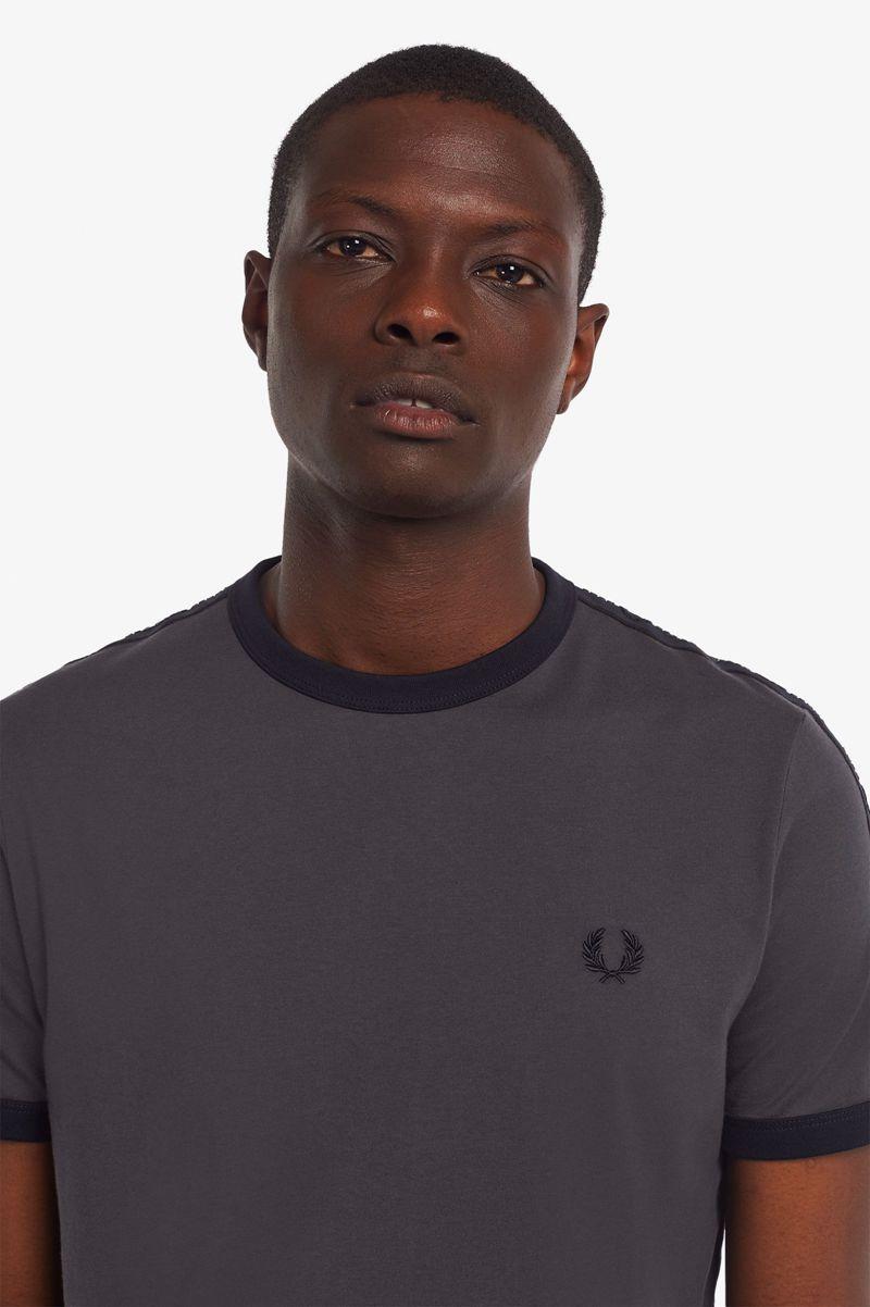 Black Fred Perry Tonal Tape Ringer Men's T Shirts | PH 1790LISH